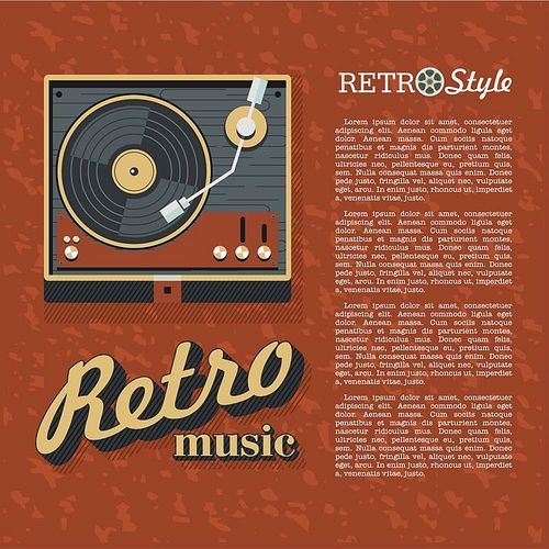 Retro music. Player for vinyl records. Logo, icon. Vector illustration with place for text.