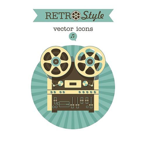 Retro reel tape recorder. Vector icon logo.