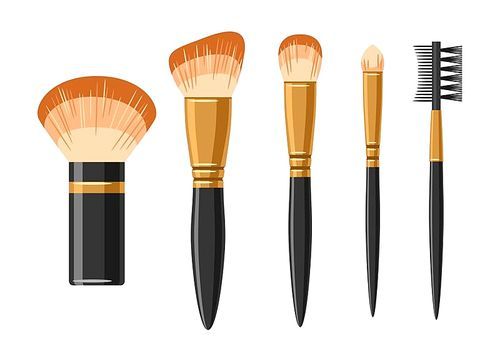 set of brushes for make up. illustration of object on white  in flat design style.