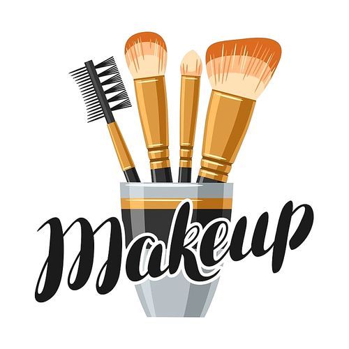 set of brushes for make up. illustration of object on white  in flat design style.