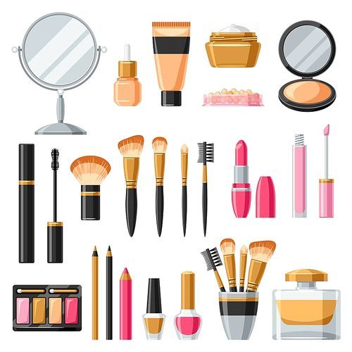Cosmetics for skincare and makeup. Product set for catalog or advertising.