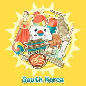 Korea background design. Korean traditional sticker symbols and objects.