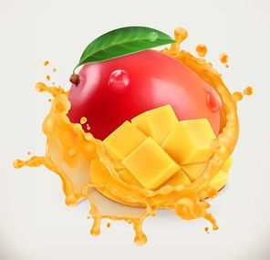 Mango juice. Fresh fruit, 3d vector icon