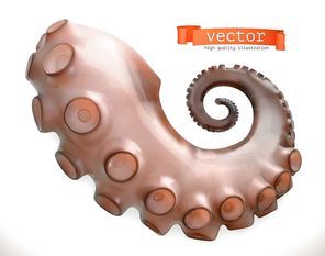 Octopus tentacle. 3d vector icon. Sea food realism style