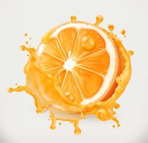 Orange juice. Fresh fruit, 3d vector icon