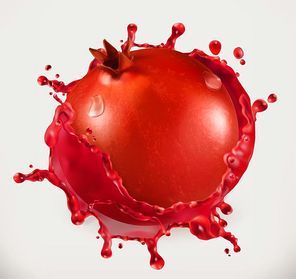 Pomegranate juice. Fresh fruit, 3d vector icon