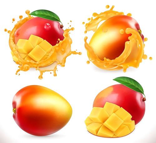 Mango juice. Fresh fruit, 3d realistic vector icon