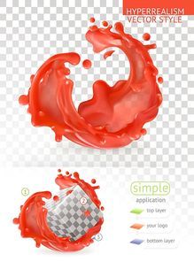 Red paint splash with transparency, 3d realism vector style simple application