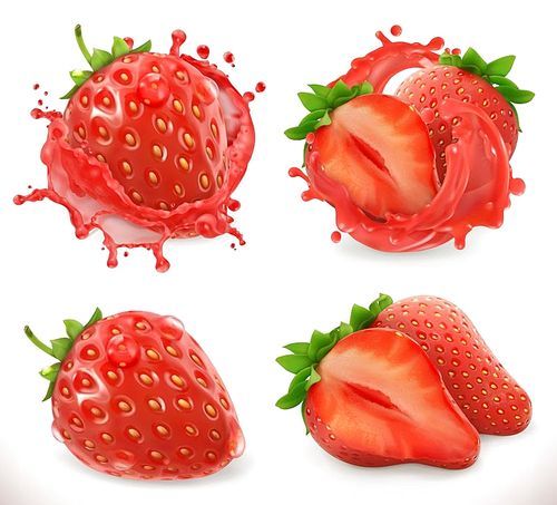 Strawberry juice. Fresh fruit, 3d realistic vector icon