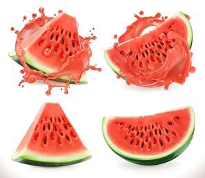 Watermelon juice. Fresh fruit, 3d realistic vector icon