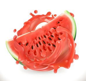Watermelon juice. Fresh fruit. 3d realism, vector icon
