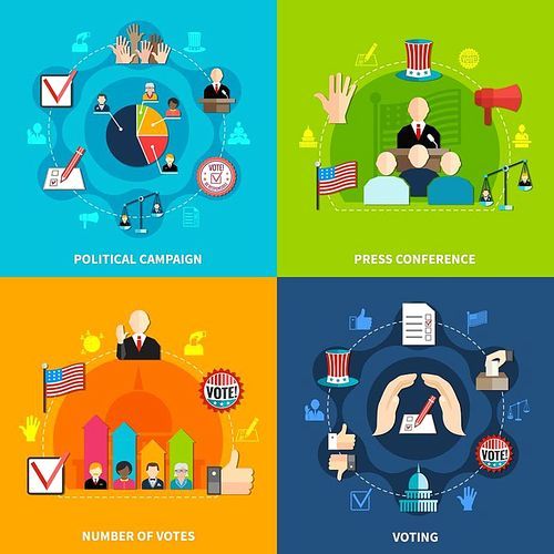 Elections design concept set 2X2 with voting, political debate and agitation flat vector illustration