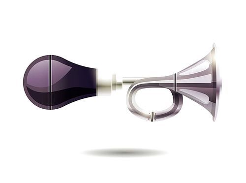 Pneumatic car horn in vintage style with compressor in pear view on white  isolated vector illustration