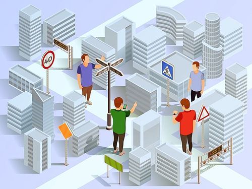 City navigation with help of digital maps isometric composition vector illustration
