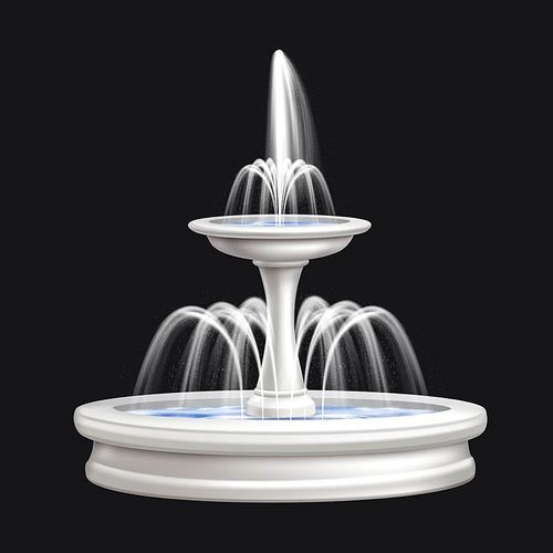 Colored and realistic big fountains isolated composition in white color with water vector illustration