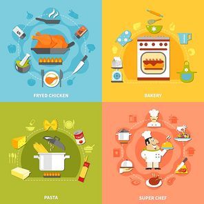 Culinary flat concept with recipes ingredients for different dishes cooking at home and chef tasks vector illustration