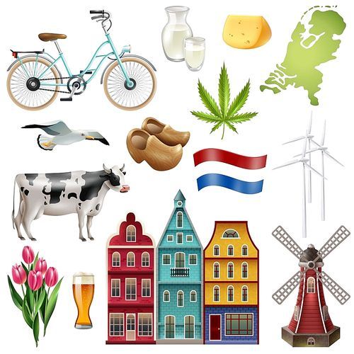Holland netherlands travel icon set with most beautiful and popular attractions of the country vector illustration
