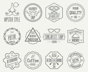 Set of retro line emblems with hipster elements isolated vector illustration