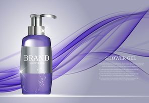 Shower Gel Bottle Template for Ads or Magazine Background. 3D Realistic Vector Iillustration. EPS10