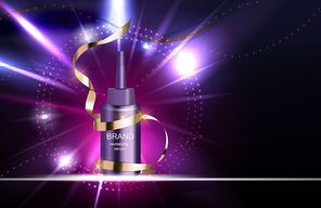 Revitalizing Serum for Hair Bottle Template for Ads or Magazine Background. 3D Realistic Vector Iillustration. EPS10