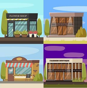 Shops concept icons set with bakery and flower shop symbols isolated vector illustration