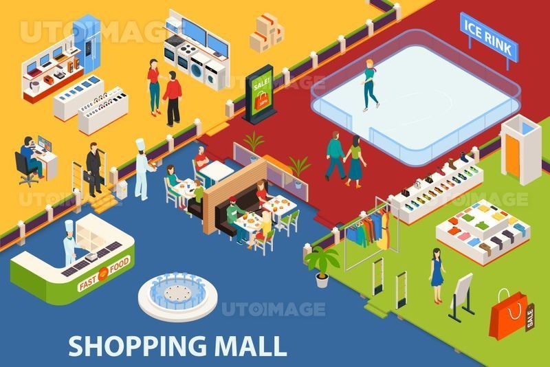 유토이미지 | Shopping mall background with isometric indoor shopping plaza