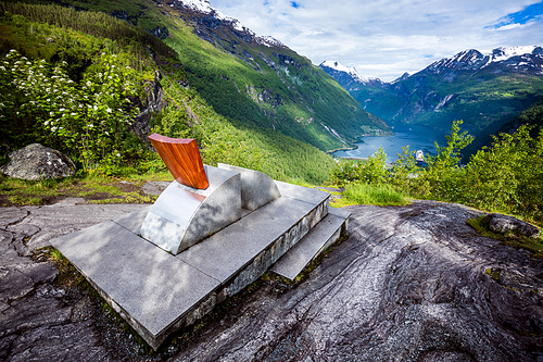 Geiranger fjord observation deck, Beautiful Nature Norway. It is a 15-kilometre (9.3 mi) long branch off of the Sunnylvsfjorden, which is a branch off of the Storfjorden (Great Fjord).