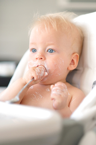 Feeding baby with a spoon