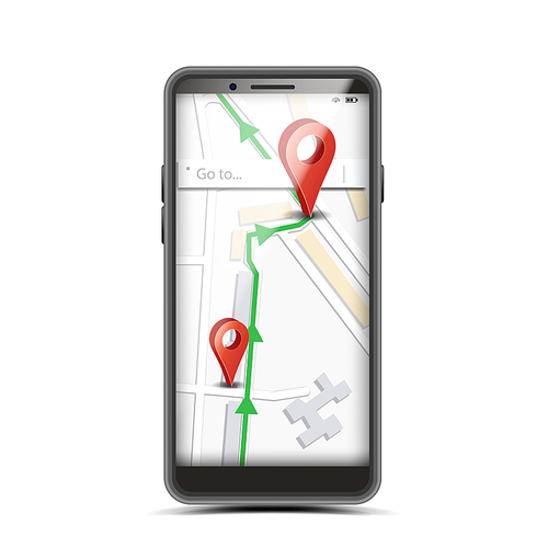 GPS App Concept Vector. Smartphone With Wireless Navigator Map Internet Web Application Screen. Isolated Illustration