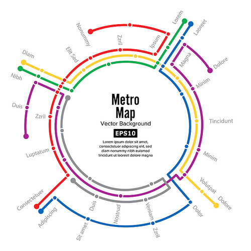 Metro Map Vector. Plan Map Station Metro And Underground Railway Metro Scheme Illustration. Colorful Background With Stations.
