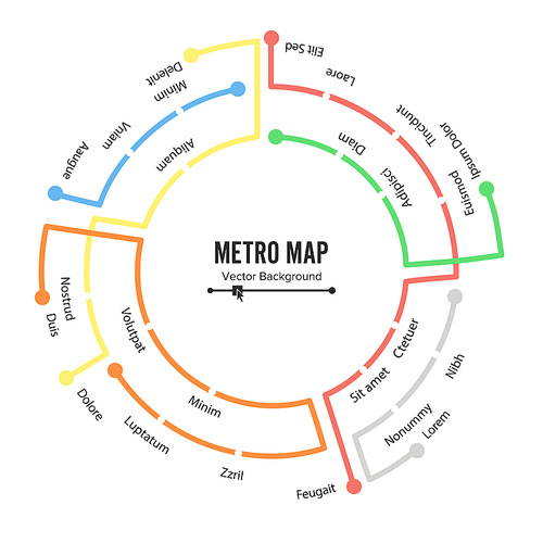 Metro Map Vector. Plan Map Station Metro And Underground Railway Metro Scheme Illustration. Colorful Background With Stations.