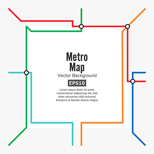 Metro Map Vector. Rapid Transit Illustration. Colorful Background With Stations.