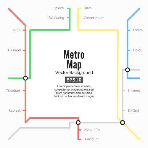 Metro Map Vector. Rapid Transit Illustration. Colorful Background With Stations.