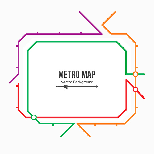 Metro Map Vector. Fictitious City Public Transport Scheme. Colorful Background With Stations.