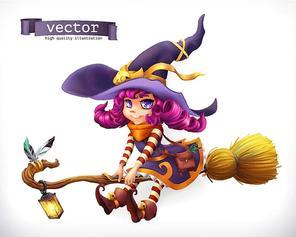 Happy Halloween. witch, 3d vector emblem