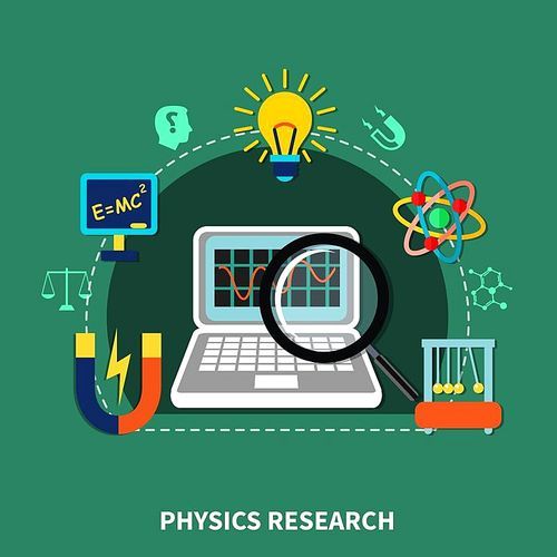 Physics research design elements, symbols and icons, science and education equipment flat vector illustration