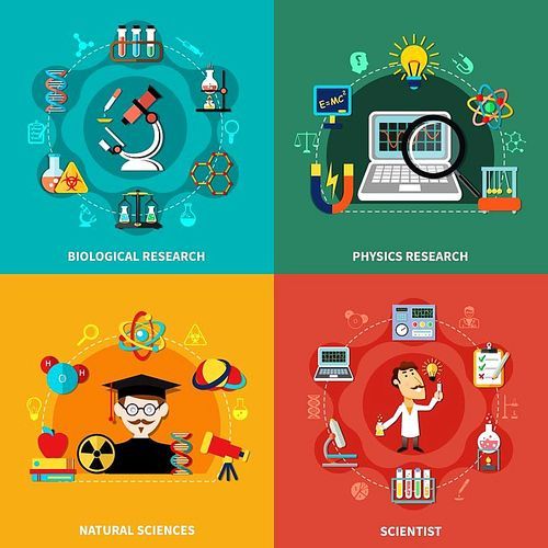 Design concepts for research, science, education, banners and promotional materials, flat vector illustration