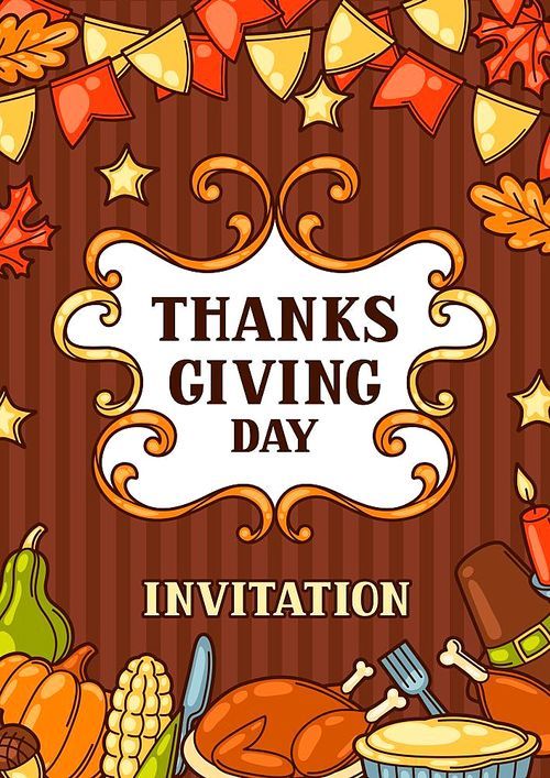 Happy Thanksgiving Day invitation with holiday objects.