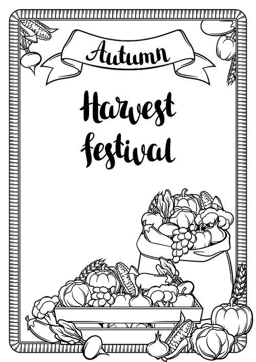 Harvest festival poster. Autumn illustration with seasonal fruits and vegetables.