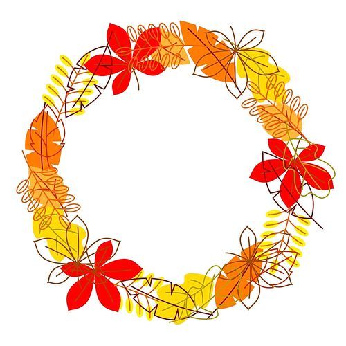 Frame with stylized autumn foliage. Falling leaves in simple style.