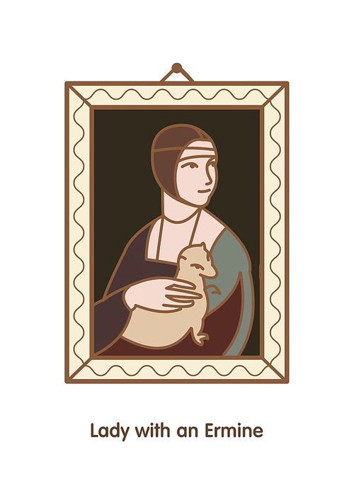 Lady with an ermine. Vector linear illustration. Illustration painting artist Leonardo da Vinci.