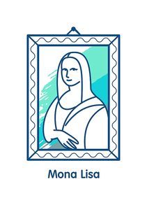 Vector icon, the Mona Lisa, a work of art. Isolated linear illustration on a white background.