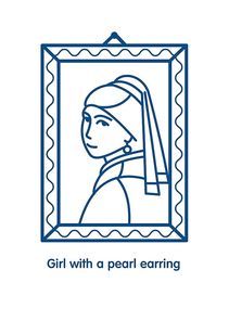 Girl with a pearl earring. Painting by the artist Vermeer. Icon vector line.