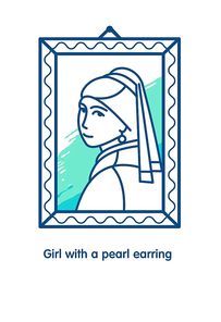 Girl with a pearl earring. Icon vector.