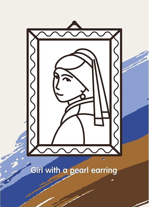 Girl with a pearl earring. The famous painting of Vermeer. Icon vector.