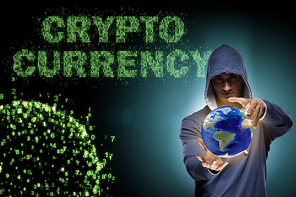 Hacker hacking cryptocurrency in blockchain concept
