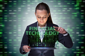 Businesswoman with tablet in financial technology fintech concept