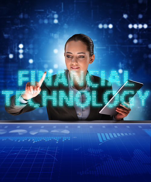 Businesswoman with tablet in financial technology fintech concept