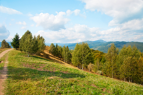 Autumn nature landscape with mountains and trees. Carpathian Mountains. Natural landscapes of Ukraine.