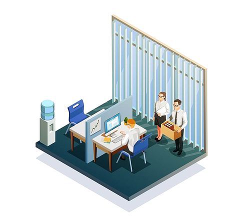 Isometric recruitment people working at office 3d vector illustration